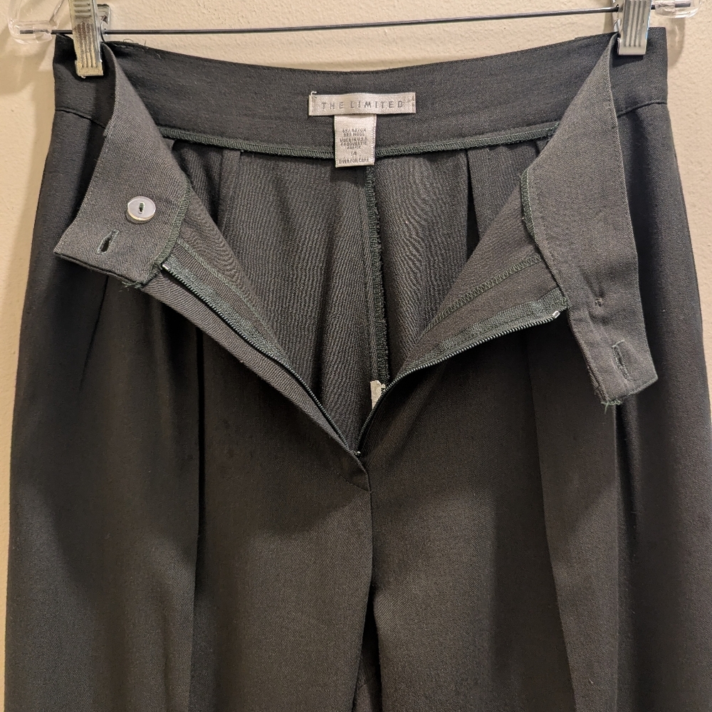 The Limited Dark Olive Dress Pants Trousers High Waist Pleated Wool Blend- 14 - Picture 6 of 11